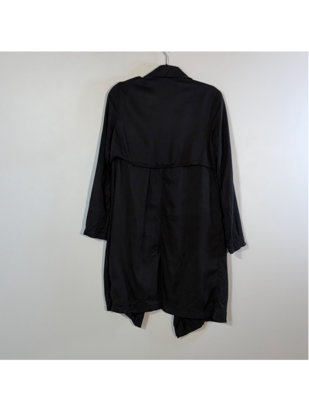 Dress Forum Tencel Trench Coat Jacket Women’s Small Black Open Front Pockets - Picture 5 of 14